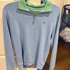Vineyard Vines Men's Light Blue and Green Zip-Up Sweater